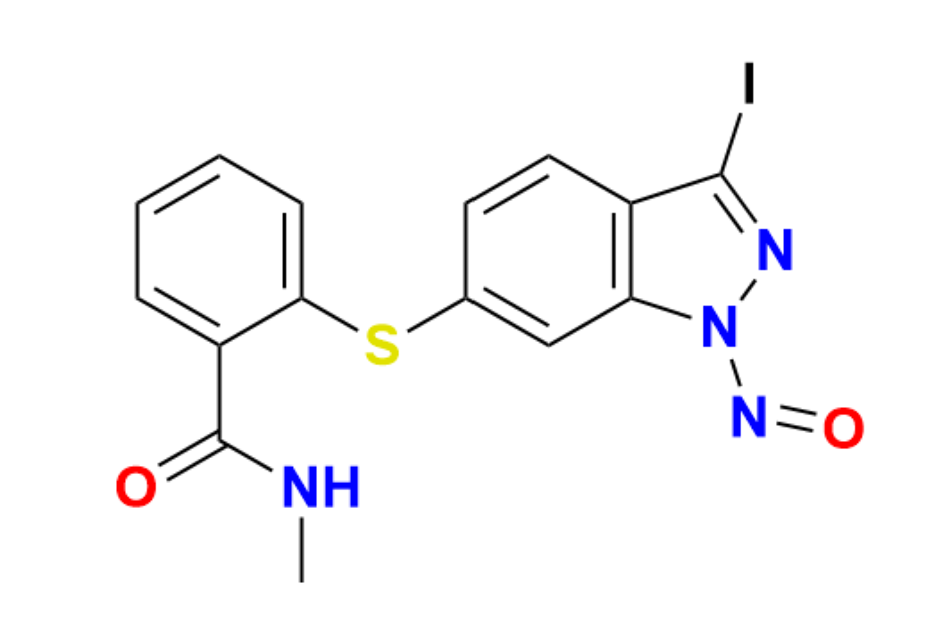 3D molecular structure of Axitinib, a targeted cancer therapy drug